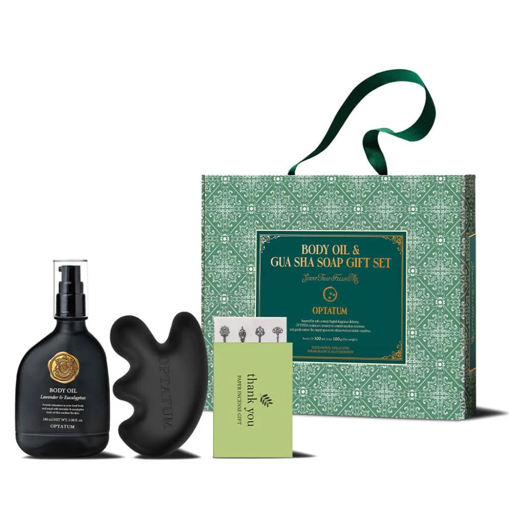 طقم زيت الجسم وصابون Gua Sha للاسترخاء من OPTATUM