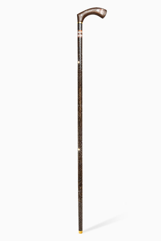 Hand made Ebony Wood stick with Sea Shell stone engaved Big