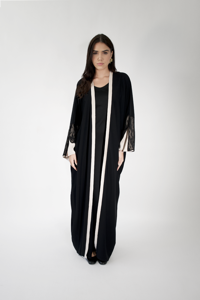 Briolette abaya Black Crepe with silk