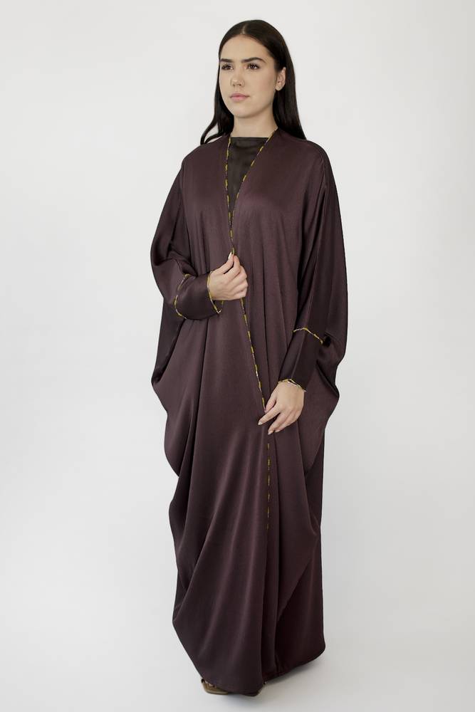 Briolette abaya Beaded Burgundy Silk Crepe-58