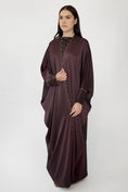 Load image into Gallery viewer, Briolette abaya Beaded Burgundy Silk Crepe-58
