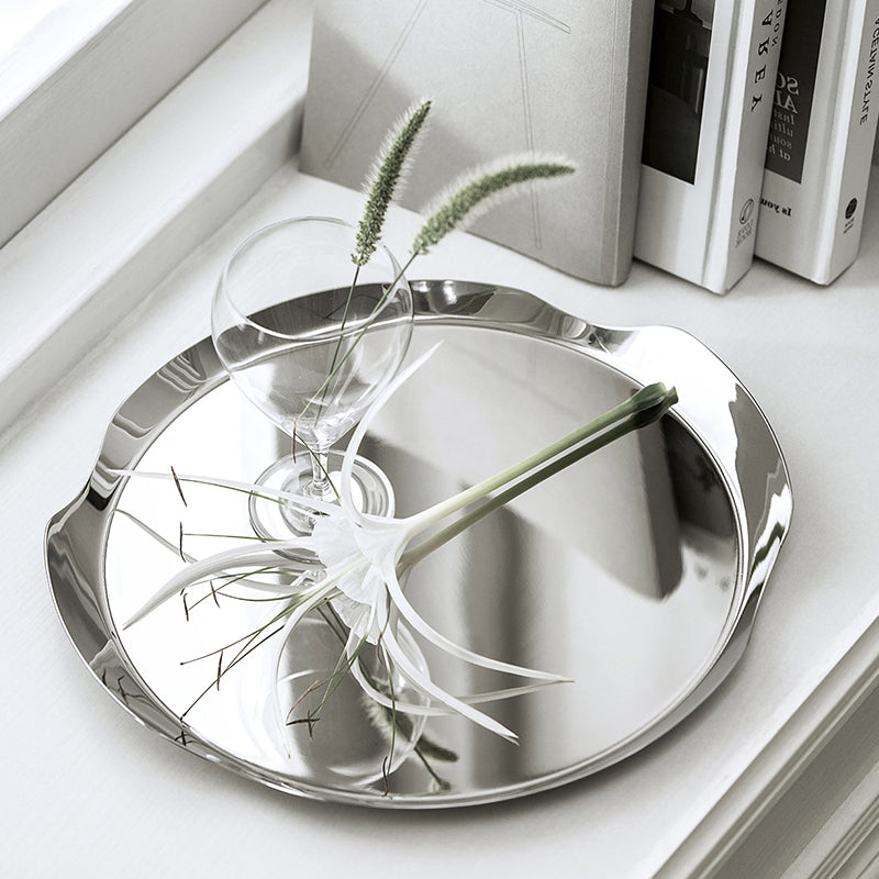 HD Stainless Steel Round Tray with Handle/ Shallow S