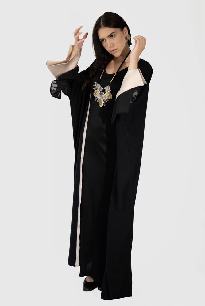 Briolette abaya Black Crepe with silk