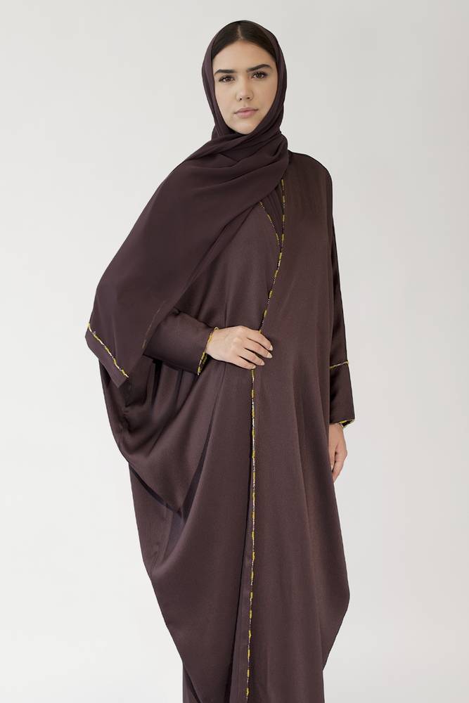 Briolette abaya Beaded Burgundy Silk Crepe-58