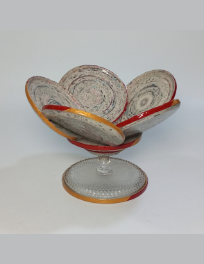 ANAMIL Round Petal Platter - Burgundy