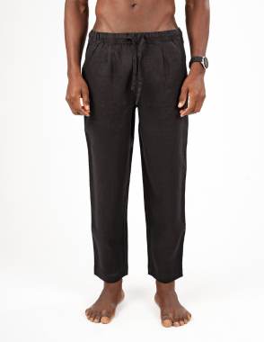 APRILO Black Linen Pant | Medium