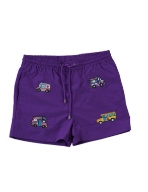 APRILO Embroidered Cars Purple Swimming Short | Medium