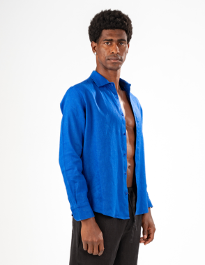 APRILO Blue Linen Shirt | Large