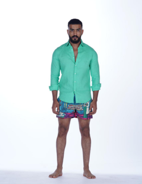 APRILO Green Linen Shirt | Medium