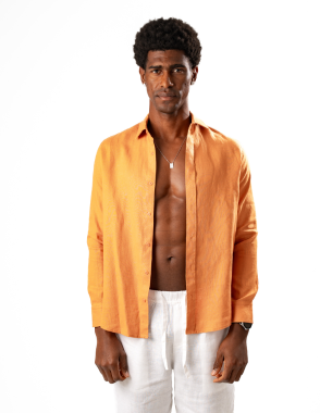 APRILO Orange Linen Shirt | Large