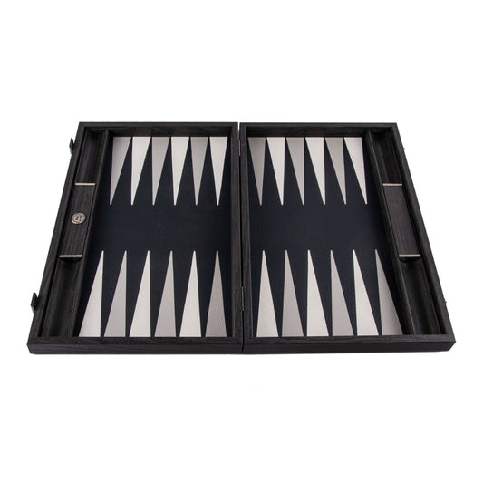 MANOPOULOS Handmade Classic Black Inlaid Leatherette Backgammon with Sideracks 48x30cm
