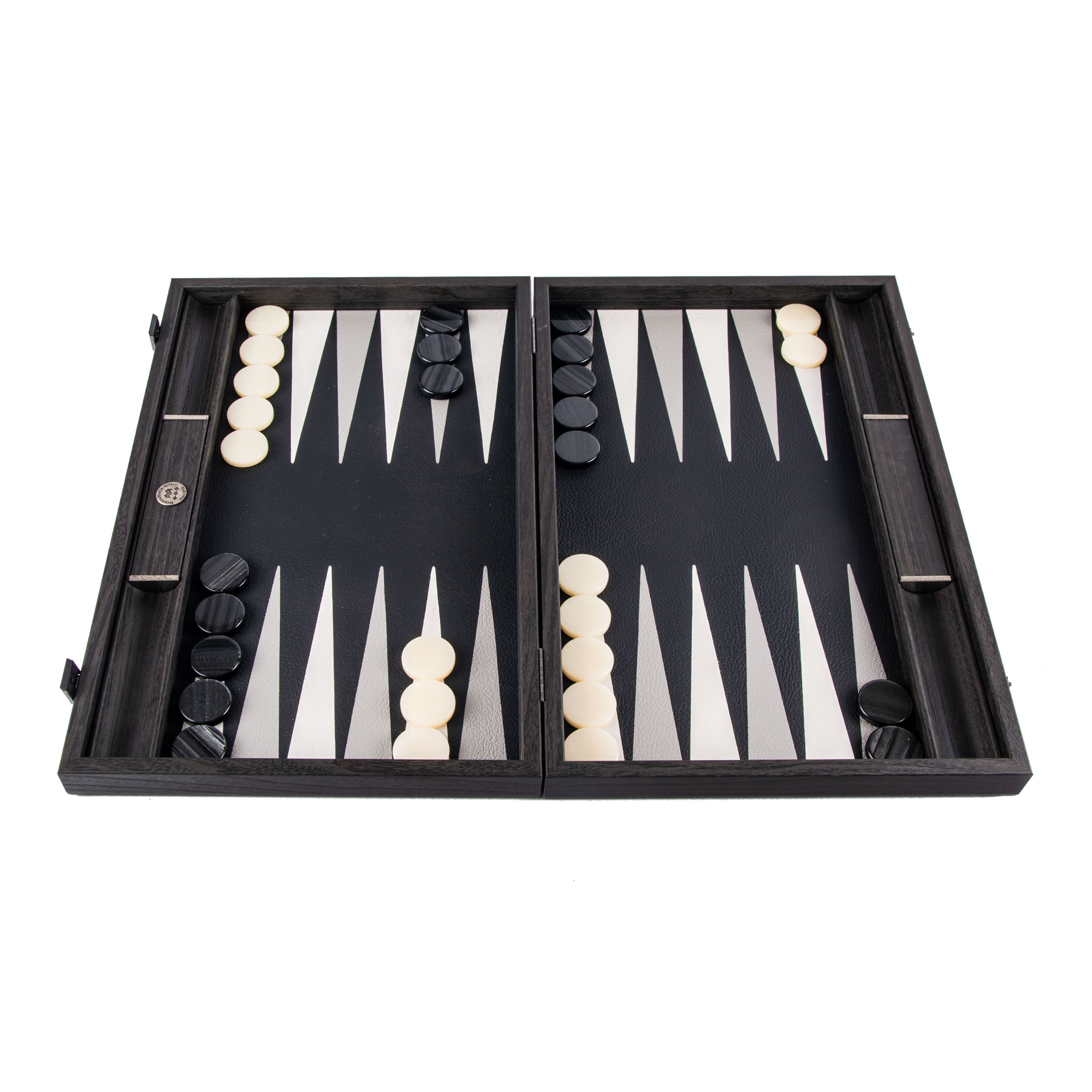 Handmade Classic Black Inlaid Leatherette Backgammon with Sideracks 48x30cm