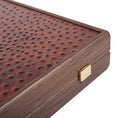 Load image into Gallery viewer, MANOPOULOS Handmade Ostrich Tote in Brown Leather Inlaid Leather Backgammon with Side racks 48x30cm
