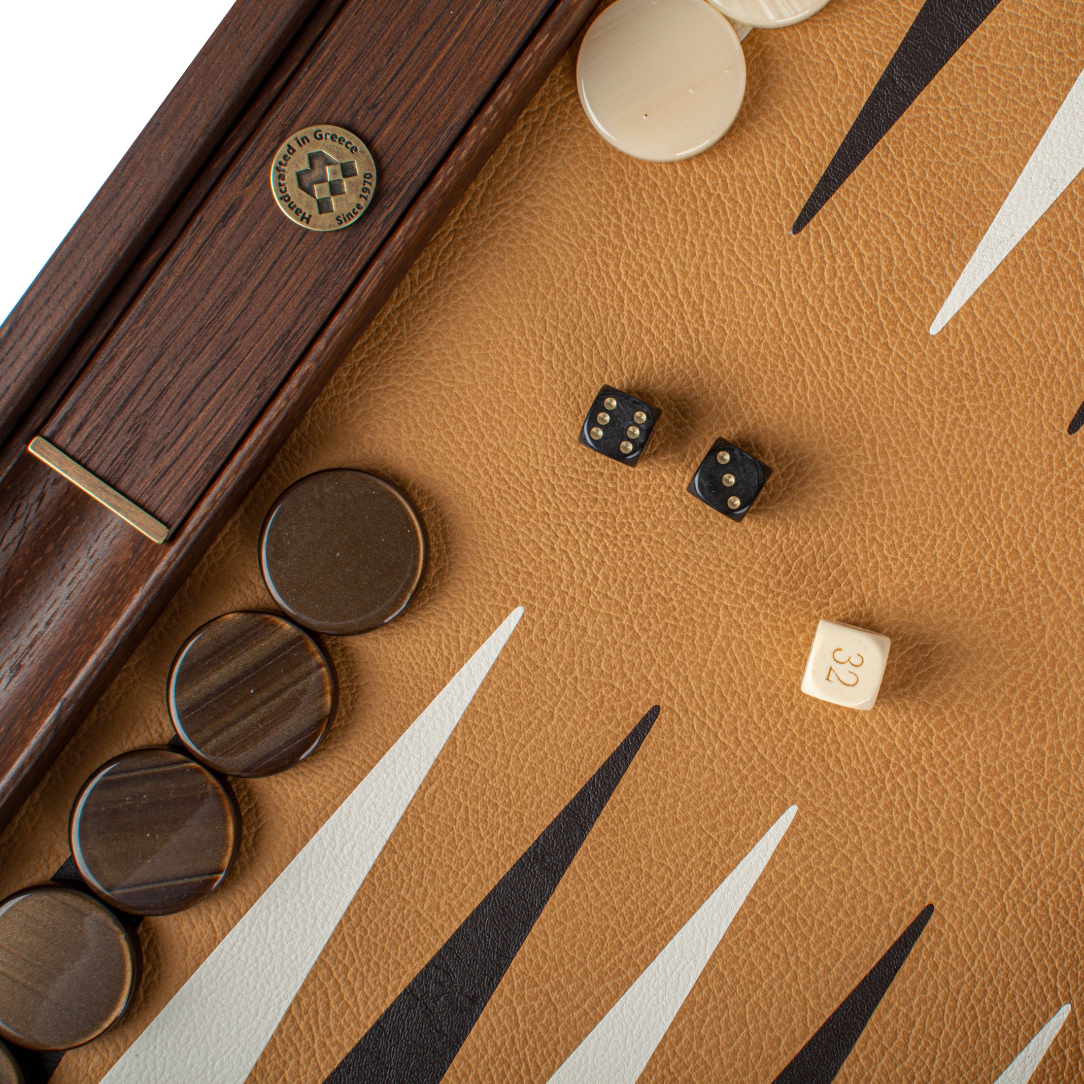 MANOPOULOS Handmade Ostrich Tote in Brown Leather Inlaid Leather Backgammon with Side racks 48x30cm