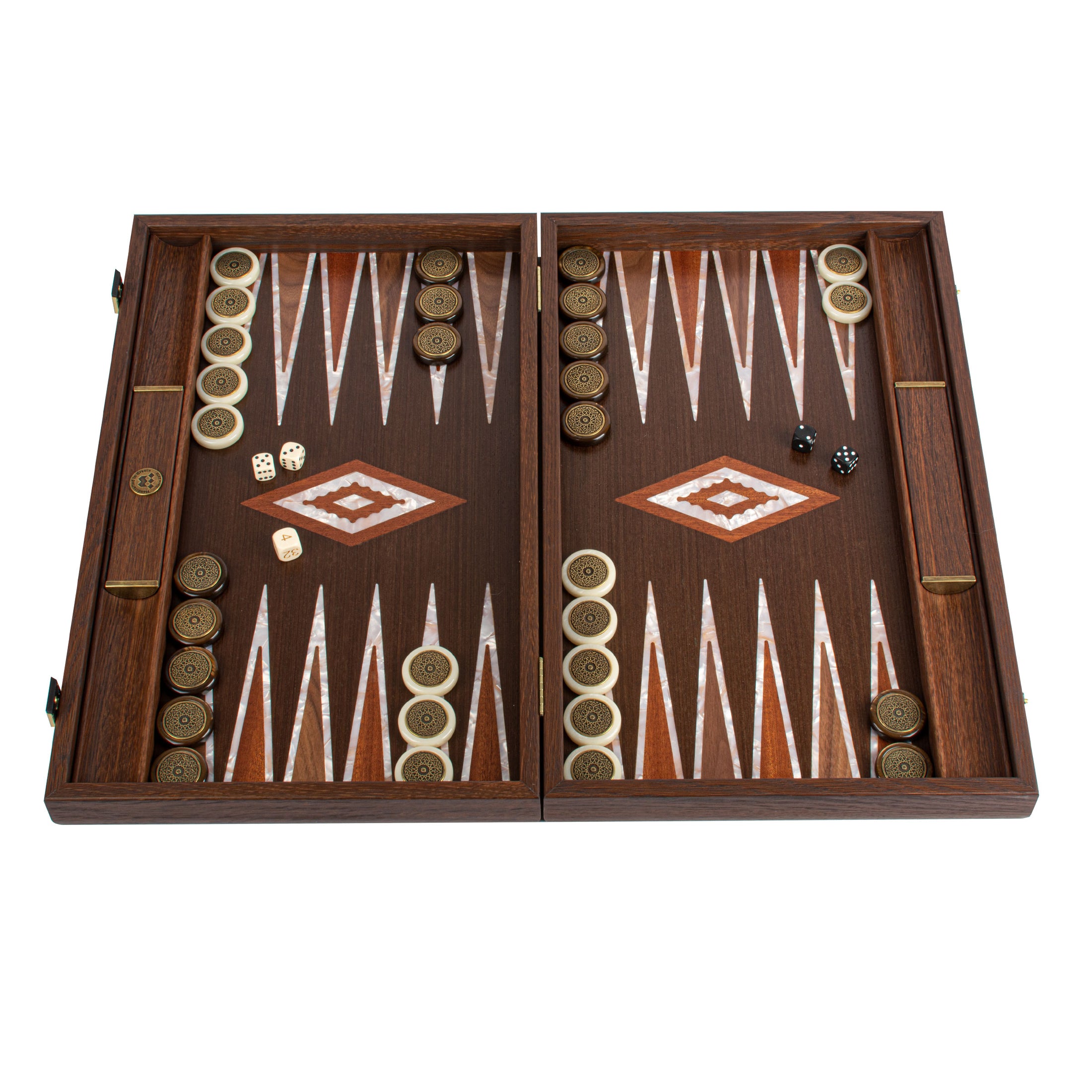 Handmade Natural Burl Inlaid Backgammon with Inlaid Pearl Elements points with Side racks 48x30cm