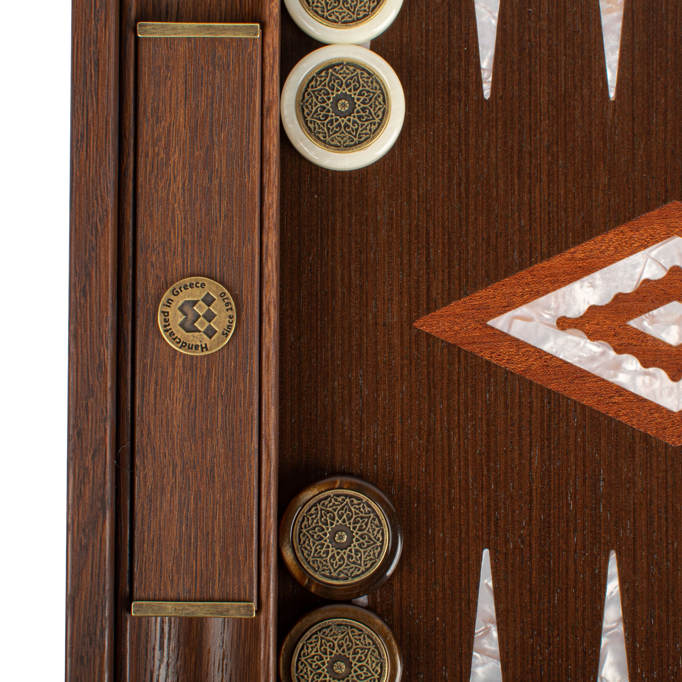 Handmade Natural Burl Inlaid Backgammon with Inlaid Pearl Elements points with Side racks 48x30cm