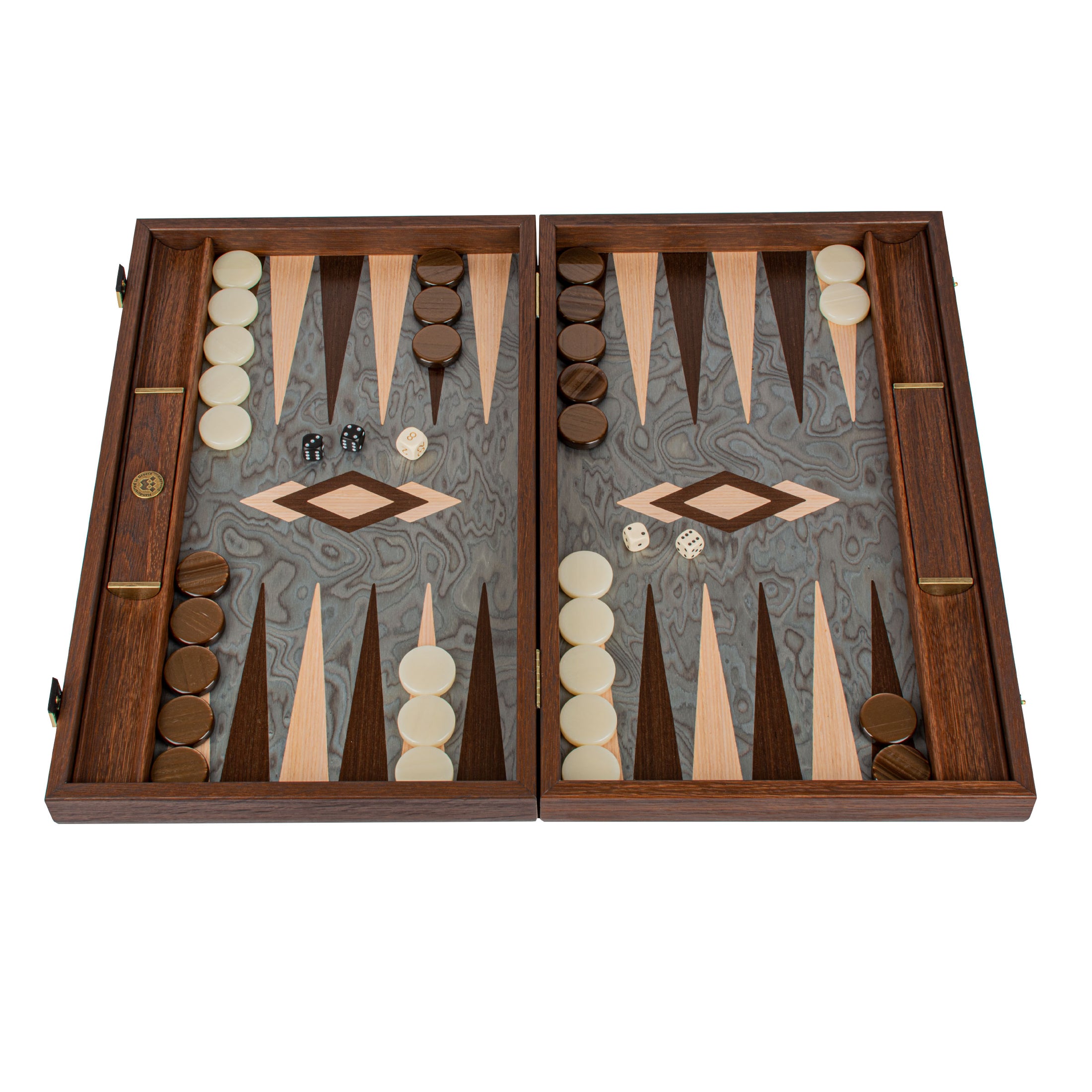 Handmade Pearly Grey Vavona Inlaid Backgammon with Oak - Wenge points with Sideracks 48x30cm