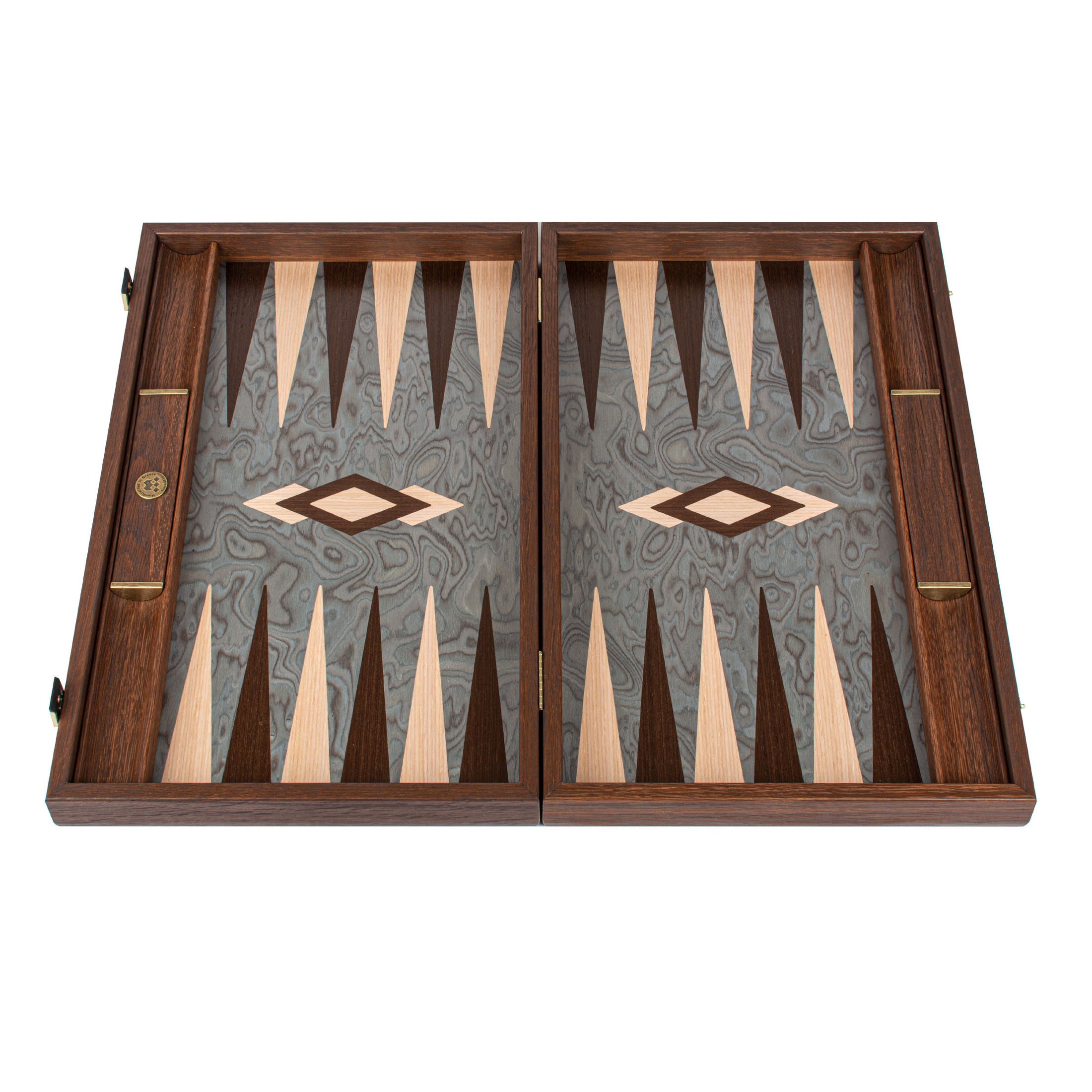 Handmade Pearly Grey Vavona Inlaid Backgammon with Oak - Wenge points with Sideracks 48x30cm