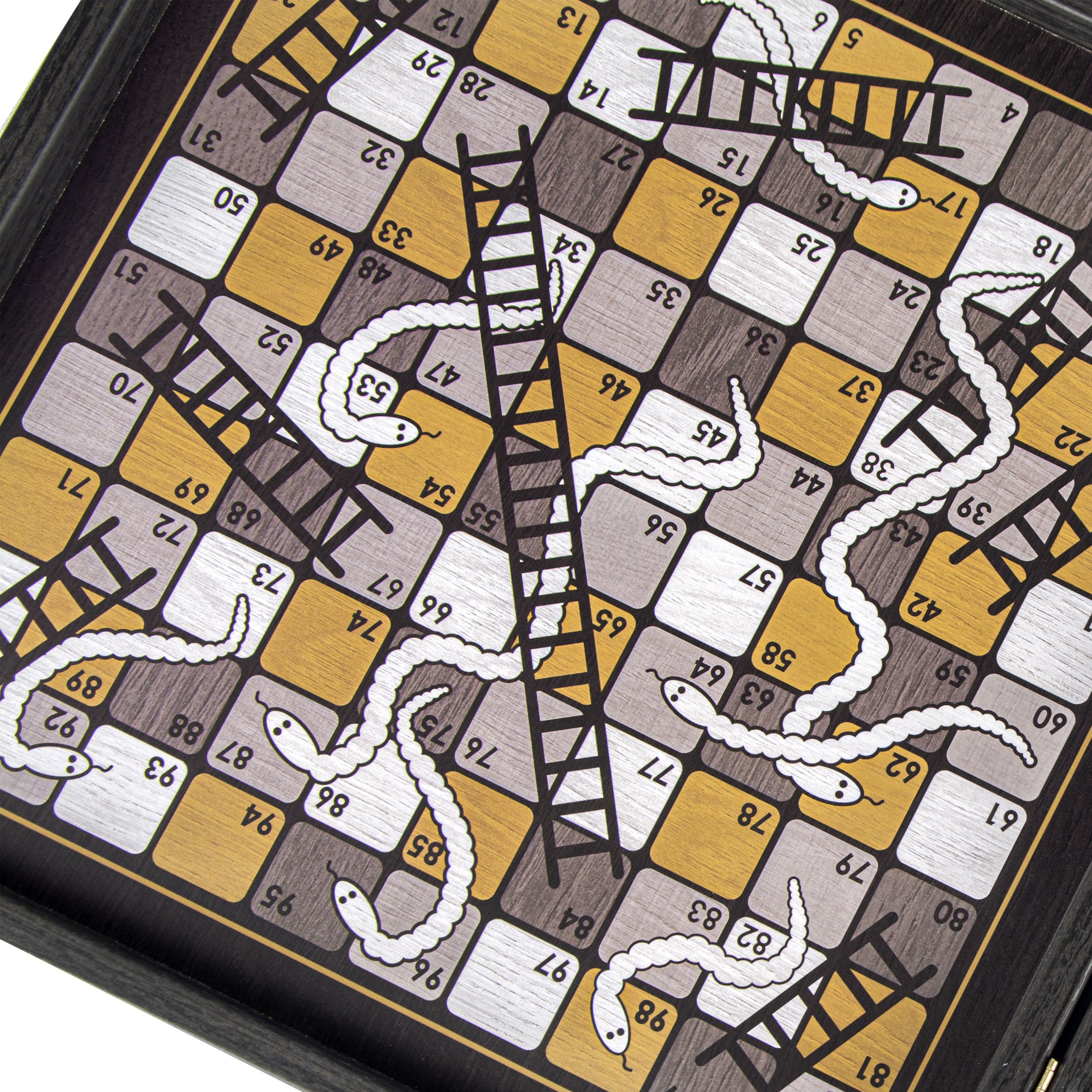 Chess-Backgammon-Ludo-Snakes - Black - Ivory - Walnut replica wooden case