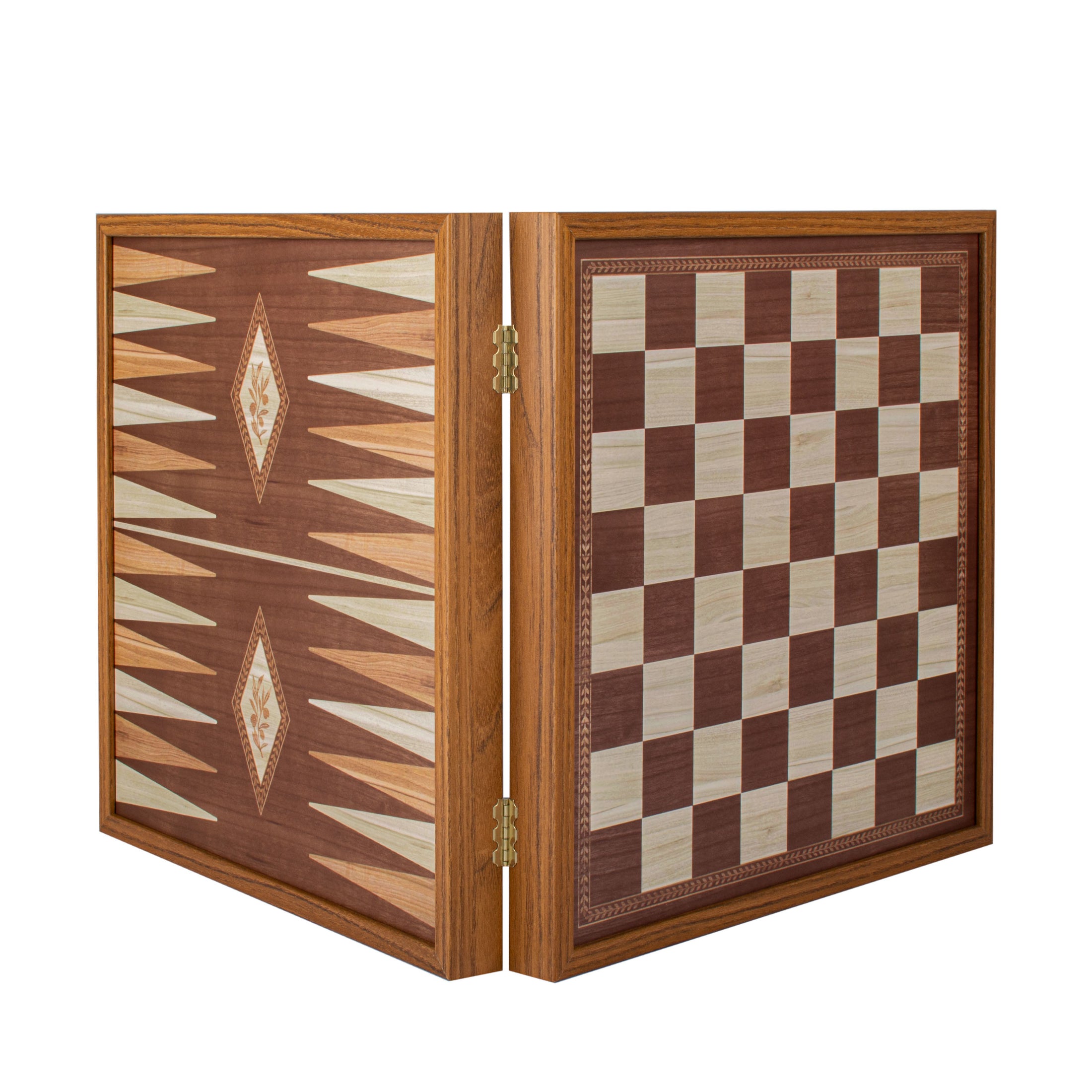 Chess-Backgammon-Ludo-Snakes - Classic Style design in Walnut replica wooden case