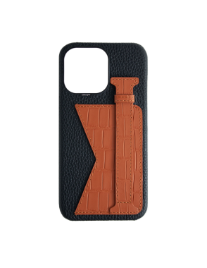 CONCEPTO Camel Brown Embossed Duo Crocodile Case for iPhone 14 Pro Max Black Frame