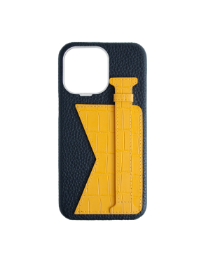 CONCEPTO Matte Yellow Embossed Duo Crocodile Case for iPhone 14 Pro Silver Frame