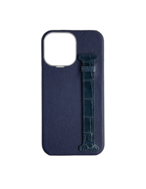 CONCEPTO Navy Exotic Crocodile Side Strap Case for iPhone 14 Pro Silver Frame