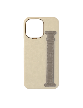 CONCEPTO Stone-Grey Exotic Crocodile Side Strap Case for iPhone 14 Pro Max Gold Frame