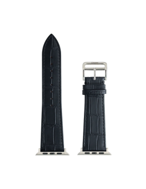 CONCEPTO Matte Black Embossed Crocodile Watch Strap 38-42 mm | Silver