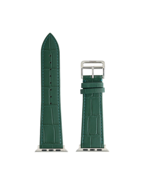 CONCEPTO Matte Royal Green Embossed Crocodile Watch Strap 42-49 mm | Silver