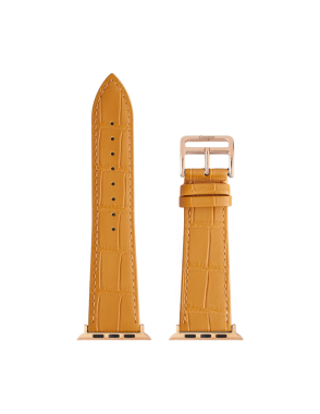 CONCEPTO Matte Mustard Embossed Crocodile Watch Strap 42-49 mm | Rose Gold
