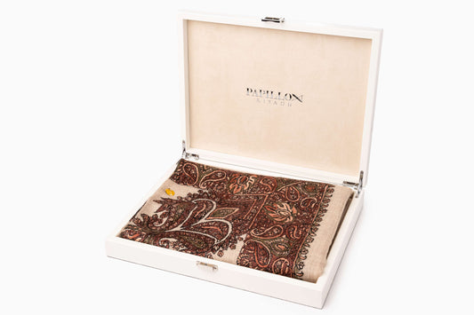 Pashmina Mens Shawl-beige eith Maroon Embroidery