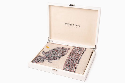 Pashmina Mens Shawl-Beige with red Embroidery