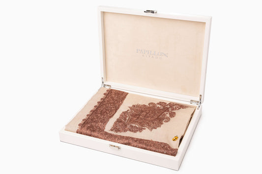 Pashmina Mens Shawl - Beige with Maroon Embroidery