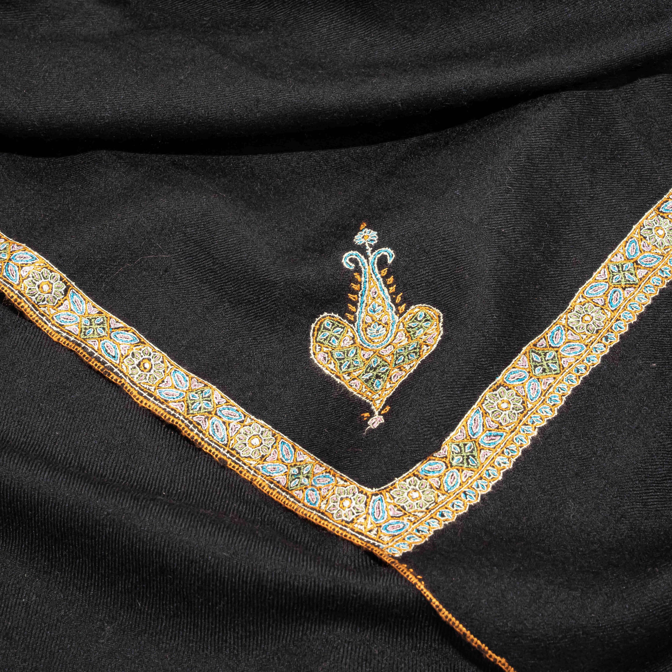 Pashmina Black Women Shawl line Embroidery
