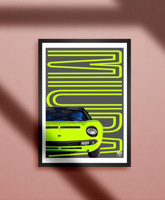 FUELED ART Lamborghini Miura Print 32x24 Black