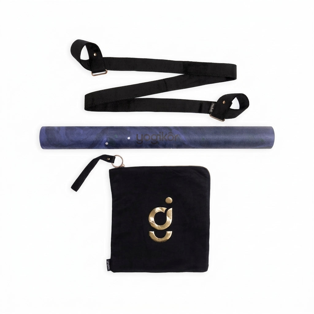 Travel Yoga Mat Set: Foldable Mat (Blue Cluster)