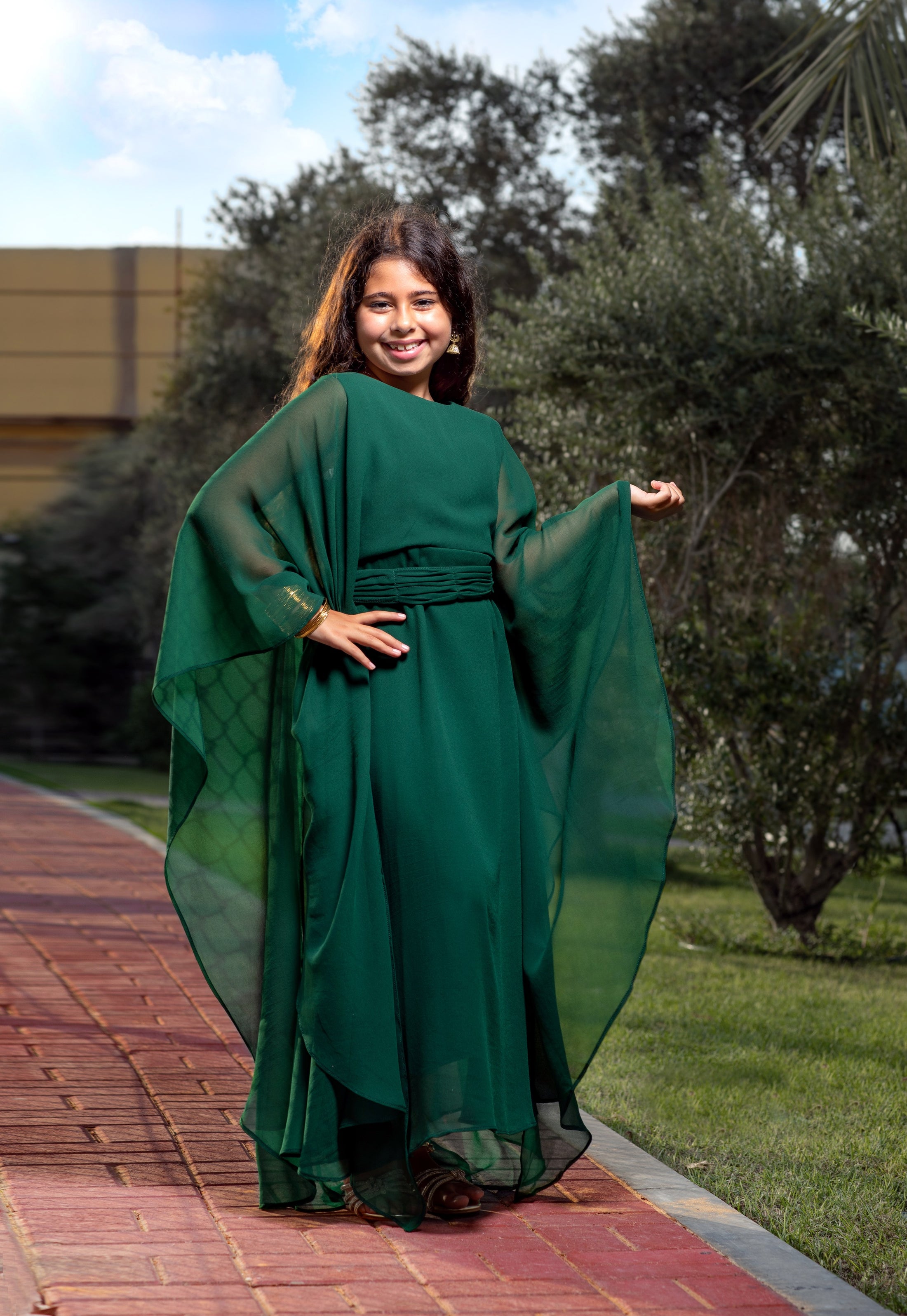 Green National Day Dress Girls 8-10 years old