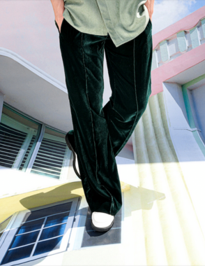 بنطلون JUBB المخملي المكسر باللون الأخضر مقاس S