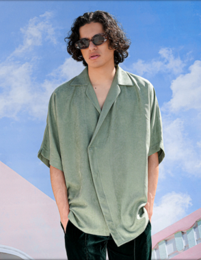 Sueded Viscose Shirt Green Size- L