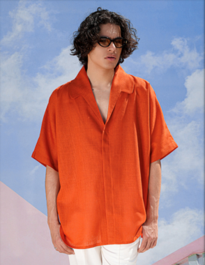 JUBB Lightweight Linen Orange Shirt - M