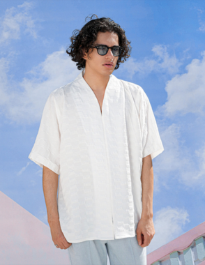 Textured Cotton Shirt Textured White Size- L