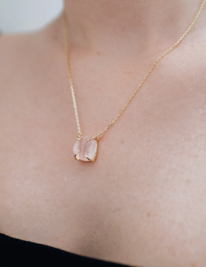 Rose quartz sterling silver and 14K gold plated necklace