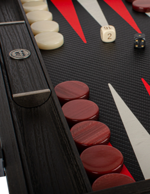 Handmade Classic Black-Red Inlaid Carbon Fiber Backgammon with Sideracks 48x30cm