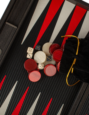 Handmade Classic Black-Red Inlaid Carbon Fiber Backgammon with Sideracks 48x30cm