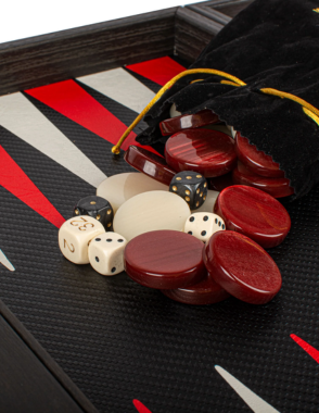 Handmade Classic Black-Red Inlaid Carbon Fiber Backgammon with Sideracks 48x30cm