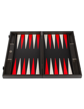 MANOPOULOS Handmade Classic Black-Red Inlaid Carbon Fiber Backgammon with Sideracks 48x30cm