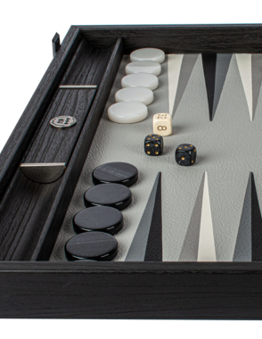 MANOPOULOS Handmade Trilogy of Grey Inlaid Leatherette Backgammon with Sideracks 48x30cm