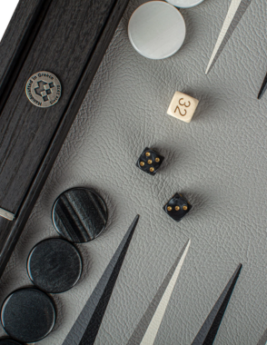 Handmade Trilogy of Grey Inlaid Leatherette Backgammon with Sideracks 48x30cm