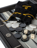 تحميل الصورة إلى عارض المعرض، Handmade Trilogy of Grey Inlaid Leatherette Backgammon with Sideracks 48x30cm
